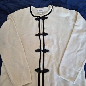 Talbots Cream Cardigan with Black Trim